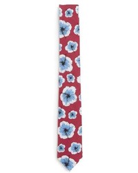 Topman Red Floral Print Cotton Tie