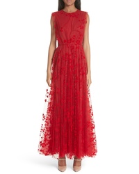 Red Floral Tulle Evening Dress