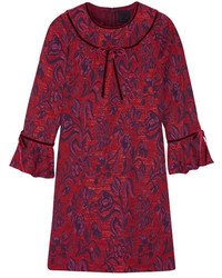 Anna Sui Floral Jacquard Mini Dress Red
