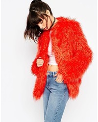 Asos Collection Coat In Mongolian Faux Fur