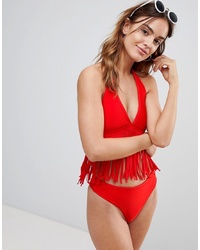 Amy Lynn Bandage Fringe Bikini Top In Red