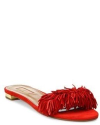 Red Fringe Flat Sandals