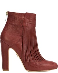 Red Fringe Leather Ankle Boots