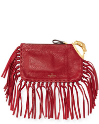 Valentino Zodiac Fringe Leather Clutch Bag Crimson Taurus