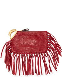 Valentino Zodiac Fringe Leather Clutch Bag Crimson Taurus