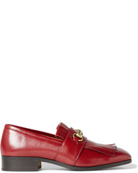 Red Fringe Leather Loafers