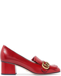 Gucci Marmont Fringed Logo Embellished Leather Pumps Red