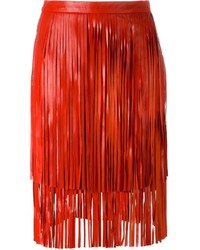 Red Fringe Leather Skirt