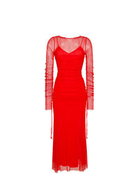 Red Fringe Mesh Evening Dress