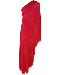 Red Fringe Silk Evening Dress
