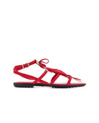 Red Fringe Suede Flat Sandals