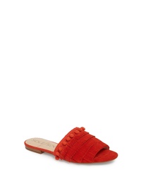 Red Fringe Suede Mules