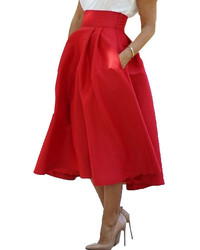 High Waist Flare Red Skirt