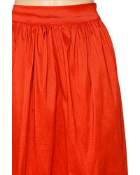 Romwe Pleated High Waist Red Skirt