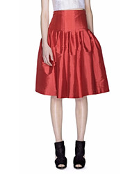Sandra Weil Qanqa Rust Red Taffeta Midi Skirt