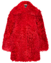 Serafini Philosophy Di Lorenzo Shaved Mongolian Fur Coat Red