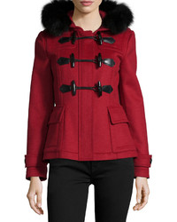 Burberry Brit Blackwell Short Wool Coat With Removable Fur Trim