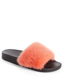 Red Fur Flat Sandals