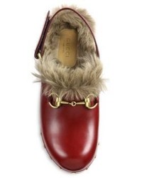 Gucci Amstel Fur Lined Leather Slingback Clogs