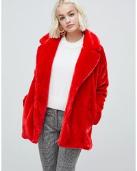 Monki Faux Fur Jacket In Red