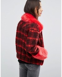 Urban Code Urbancode Checked Bomber Jacket With Faux Fur Collar And Cuffs