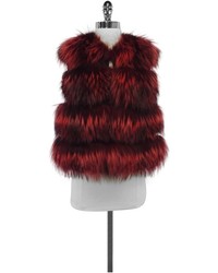 Christian Cota Red Black Fox Fur Vest
