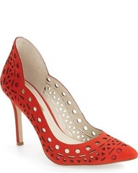 Red Geometric Leather Pumps
