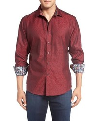 Red Geometric Long Sleeve Shirt