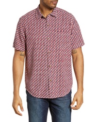 Red Geometric Silk Short Sleeve Shirt