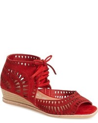 Red Geometric Suede Wedge Sandals