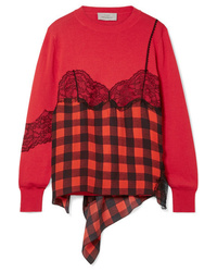 Red Gingham Crew-neck Sweater
