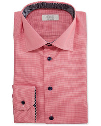 Eton Contemporary Fit Micro Gingham Dress Shirt Red