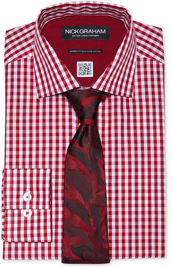 Nick Graham Red Gingham Dress Shirt Tie Set, $99 | Macy'S | Lookastic