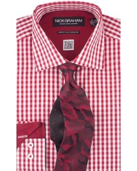Nick Graham Shirttie Set Red Gingham Shirt Red Camo Tie