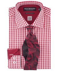 Nick Graham Shirttie Set Red Gingham Shirt Red Camo Tie