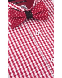 Shirttie Set Red Gingham Spread Collar Shirt Red Dollar Sign Bow Tie