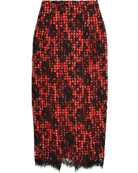 Preen by Thornton Bregazzi Roos Gingham Cotton Blend And Lace Midi Skirt Red