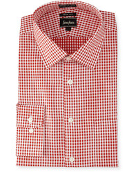 Neiman Marcus Trim Fit Non Iron Gingham Dress Shirt Red