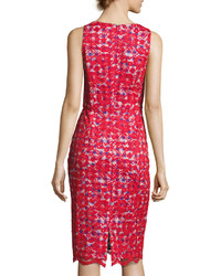 Maggy London Lace Overlay Gingham Sheath Dress Red Pattern