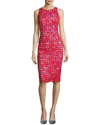 Maggy London Lace Overlay Gingham Sheath Dress Red Pattern