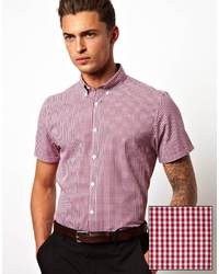 Asos Smart Shirt In Long Sleeve With Gingham Check Red