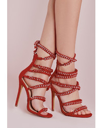 Missguided Woven Chain Heeled Sandals Red