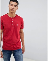 Abercrombie & Fitch Icon Logo Henley T Shirt In Red Dalia