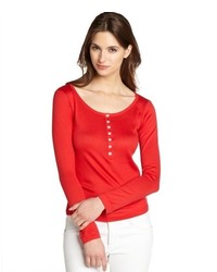 Loro Piana Red Cotton Knit Partial Button Front Top