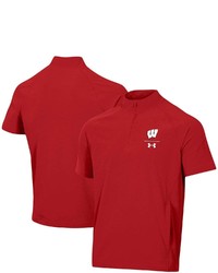 Under Armour Red Wisconsin Badgers Squad Coaches Short Sleeve Raglan Quarter Zip Jacket