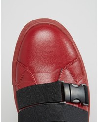 Asos Brand High Top Sneakers In Red With Cross Over Black Elastic