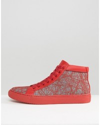 Asos High Top Sneakers In Red With Chunky Sole