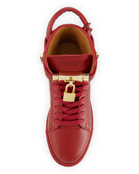Buscemi Padlock Key Pebbled Leather Sneaker Red