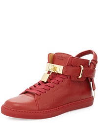 Buscemi Padlock Key Pebbled Leather Sneaker Red