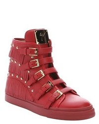 Giuseppe Zanotti Red Leather Fringed London High Top Sneakers